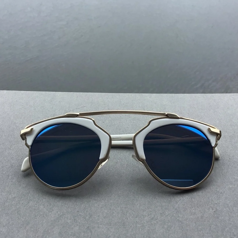 Steampunk Funky Sunglasses Blue Mirrored Lenses with White Frame Unisex - Picture 3 of 8